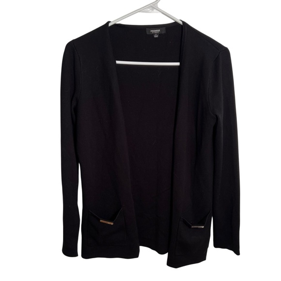 Premise Studio Open Front Cardigan Sweater Black Pockets S - Picture 1 of 9